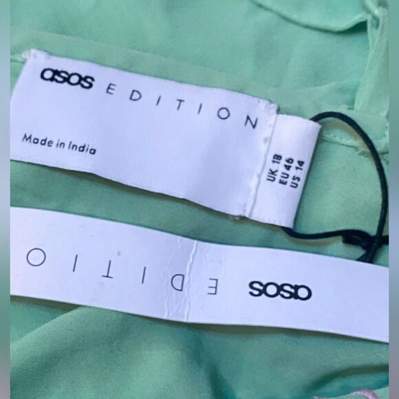 NWT ASOS DESIGN Embroidered Applique Cami Midi Dress In Pale Green w/ Pink sz 14 - Picture 6 of 8